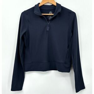 Move Theory Ribbed Crop Pullover 1/4 Zip Activewear Top Navy Blue Womens Large